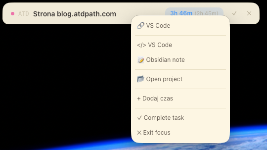 Menu focus — szybkie akcje bez przełączania okien